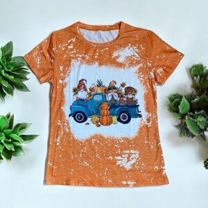 Women’s small bleached orange fall pumpkin gnome t shirt NWOT